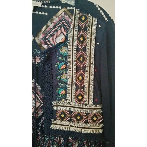 Women's small open tie front long sleeve blouse - made in India - Picture 3 of 10